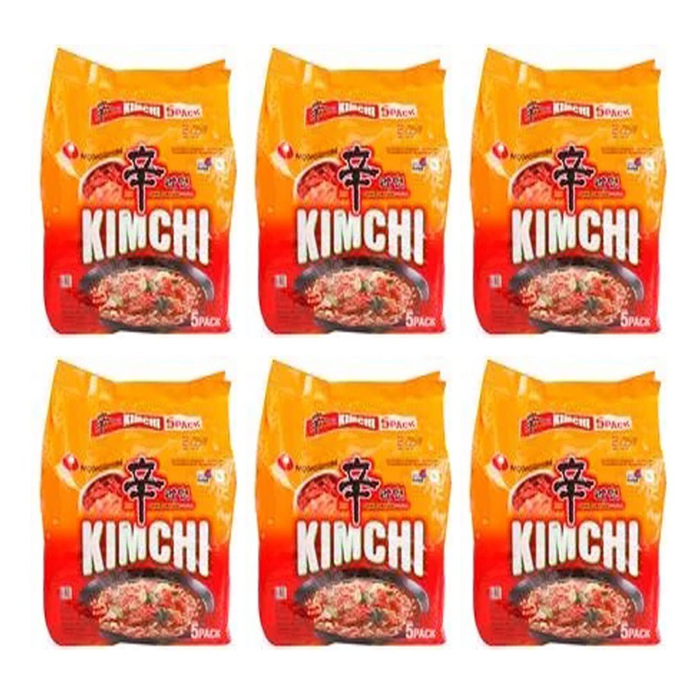 Gemeric Nongshim Kimchi Ramyun 600g(120gx5) (Pack of 6)  Instant Korean Style Traditional Spicy Noodle - Excellent for Snacking, Stir-Frying, Soups, Or As A Quick Side Dish