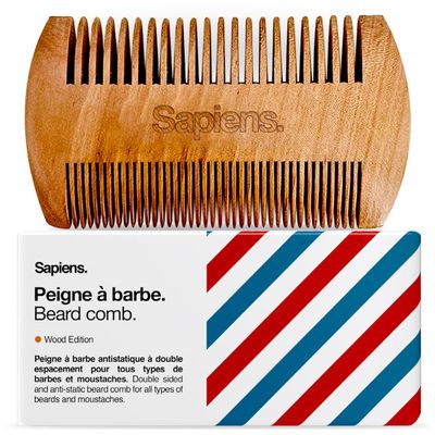 Sapiens Barbershop Men's Beard Comb  Pear Wood Comb Lightweight  Anti-Static Double Spacing Beard Comb for Beard Care and Care  Ideal for Styling Beards