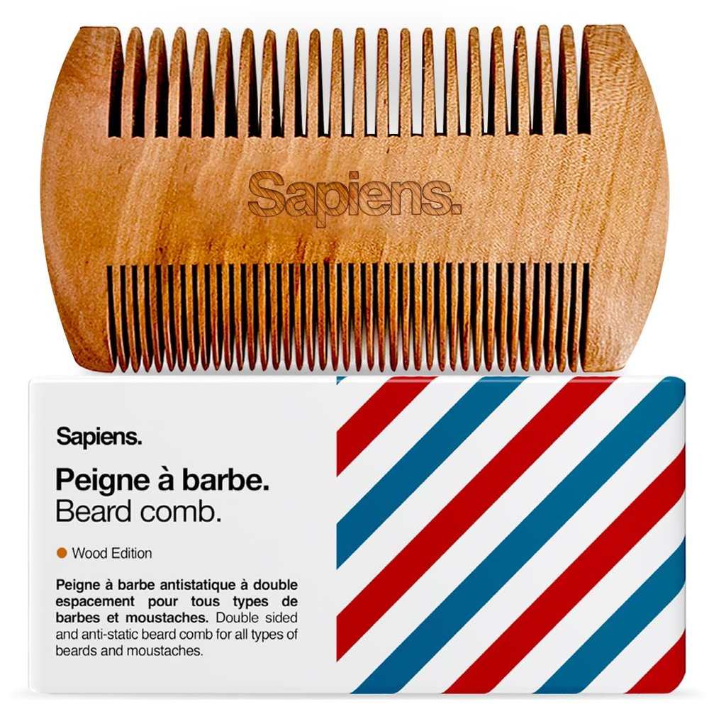 Sapiens Barbershop Men's Beard Comb  Pear Wood Comb Lightweight  Anti-Static Double Spacing Beard Comb for Beard Care and Care  Ideal for Styling Beards