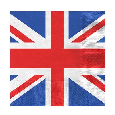 16 Great Britain Flag Union Jack Napkins Party Napkins | Pack of 16 Britannia Union Jack Paper Napkins | King Charles Coronation Party Serviettes - 33cm