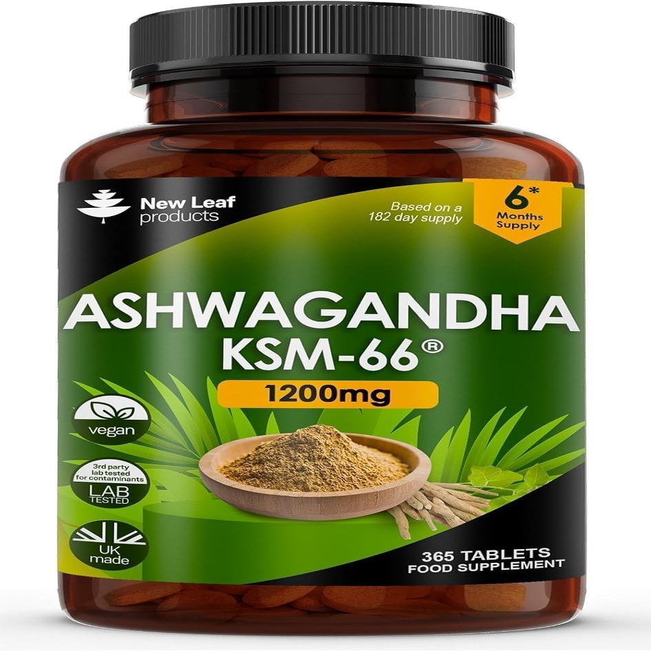 Ashwagandha KSM 66-365 (6 Months Supply) 1200mg Vegan Tablets Pure High Strength Root Extract - Ashwagandha KSM Tablets Supplement (not Capsules or Gummies) Non-GMO & UK-Made (6 Months Supply)