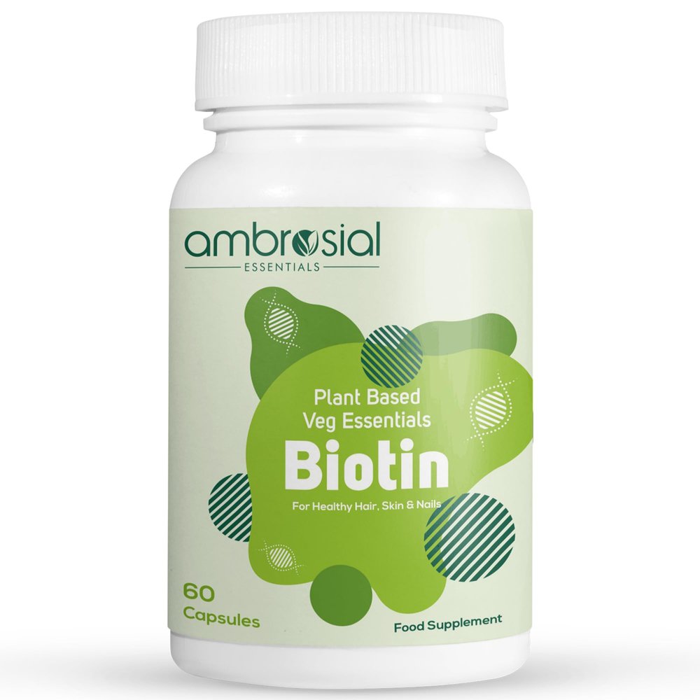 Ambrosial Biotin Hair Growth Supplement | Plant Based Sesbania Agati, High Strength 2500mcg Biotin Tablets for Hair, Skin, and Nails | Vitamins for Women & Men (Pack of 1-60 Capsules)