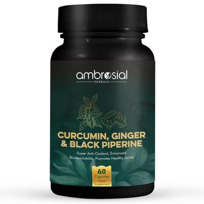 Ambrosial High Strength Curcumin Turmeric and Black Pepper Capsules - High Strength 95% Curcuminoids - Enhanced Absorption - Turmeric Tablets with Ginger - Tumeric Supplement for Joints 60 Capsules