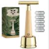 ANYMALE Safety Razor Maple Wood Gold - Women's Set with 5 Astra Blades and Stand - Plastic-Free Razor view 1