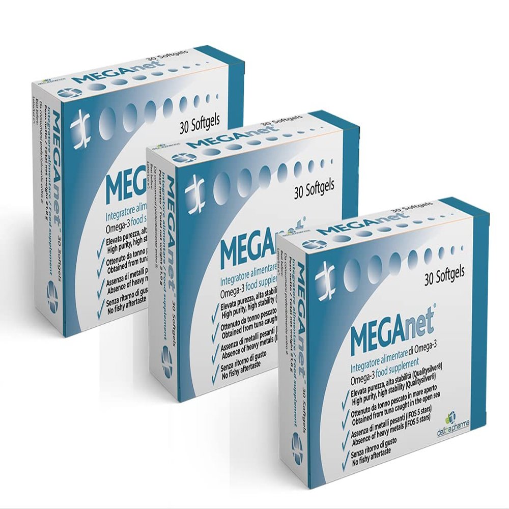 TRI-PACK MEGANET, Omega 3 Softgel, 1000 Mg, High Dosage Epa+Dha 70% - Certified Sea-Friendly, Certified without Pollutants and Heavy Metals, No Aftertaste, by Tuna 90 Caps