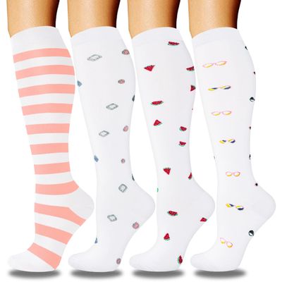 4 Pairs Compression Socks - Medical Compression Socks for Women & Men Circulation - Best Support for Nurses, Running