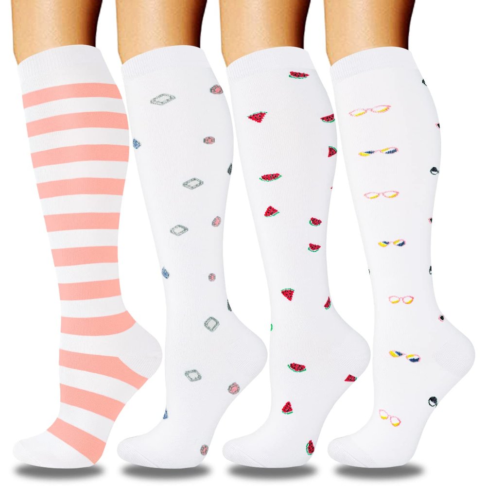 4 Pairs Compression Socks - Medical Compression Socks for Women & Men Circulation - Best Support for Nurses, Running