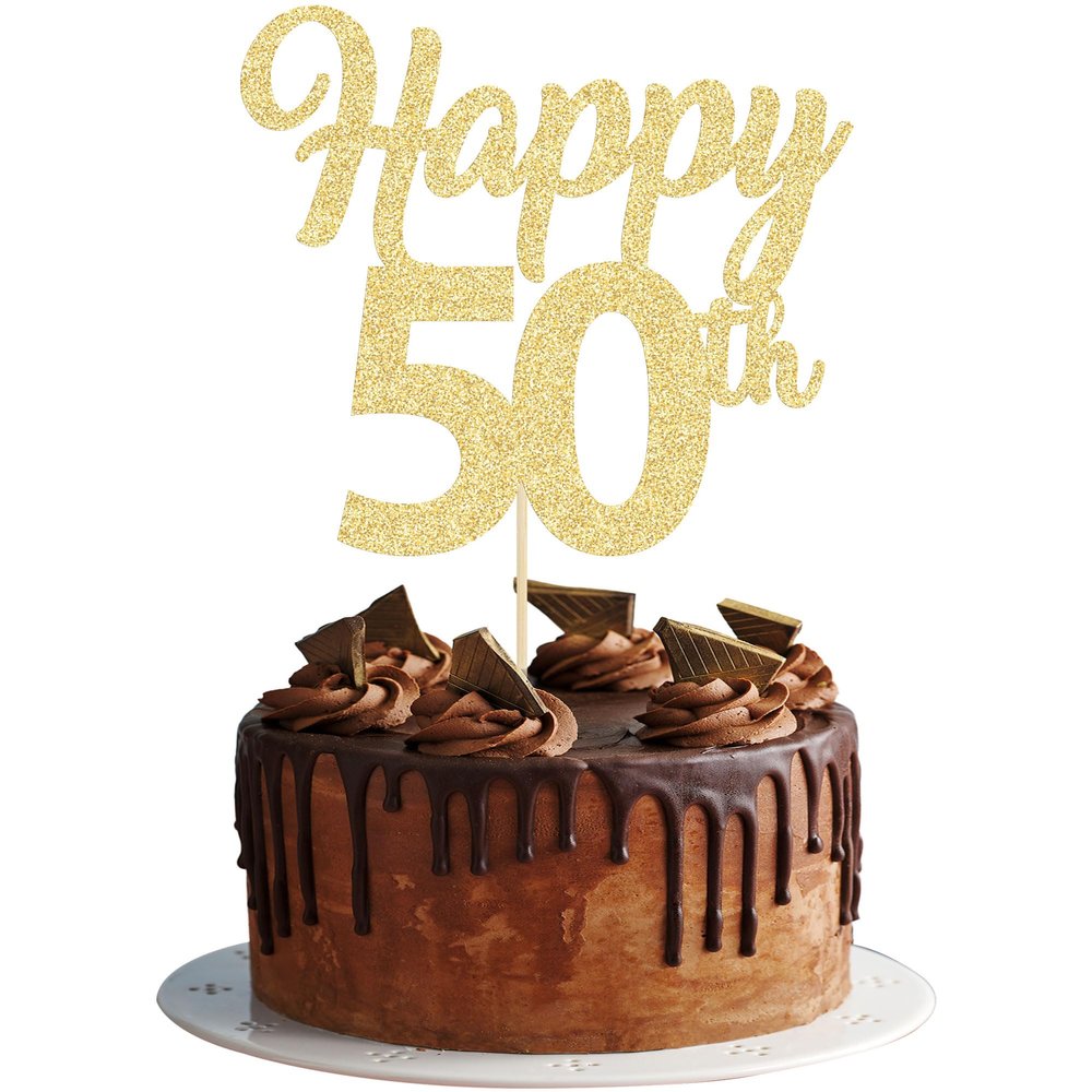 3Pcs Happy 50th Cake Topper Gold Glitter Number 50 Fifty Birthday Cake Pick Decorations for Cheers to 50 Years Old 50th Birthday Wedding Anniversary Party Supplies