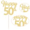 3Pcs Happy 50th Cake Topper Gold Glitter Number 50 Fifty Birthday Cake Pick Decorations for Cheers to 50 Years Old 50th Birthday Wedding Anniversary Party Supplies view 3