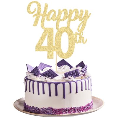 3Pcs Happy 40th Cake Toppers Gold Glitter Number 40 Forty Birthday Cake Pick Decorations for Cheers to 40 Years Old 40th Birthday Wedding Anniversary Party Supplies