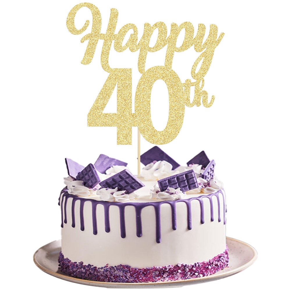 3Pcs Happy 40th Cake Toppers Gold Glitter Number 40 Forty Birthday Cake Pick Decorations for Cheers to 40 Years Old 40th Birthday Wedding Anniversary Party Supplies