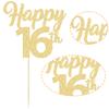 3Pcs Happy 16th Cake Topper Gold Glitter Number 16 Sweet Cake Decorations 16th Birthday Cake Pick Decorations for Cheers to 16 Years Old 16th Birthday Wedding Anniversary Party Supplies view 3