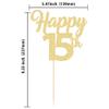 3Pcs Happy 15th Cake Toppers Gold Glitter Number 15 Cake Decorations Fifteen 15th Birthday Cake Pick Decorations for Cheers to 15 Years Old 15th Birthday Wedding Anniversary Party Supplies view 2