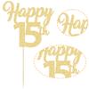 3Pcs Happy 15th Cake Toppers Gold Glitter Number 15 Cake Decorations Fifteen 15th Birthday Cake Pick Decorations for Cheers to 15 Years Old 15th Birthday Wedding Anniversary Party Supplies view 3