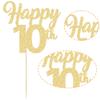 3Pcs Happy 10th Cake Toppers Number 10 Topper 10th Birthday Cake Pick Decorations for Cheers to 10 Years Old 10th Birthday Wedding Anniversary Party Supplies Gold Glitter view 3