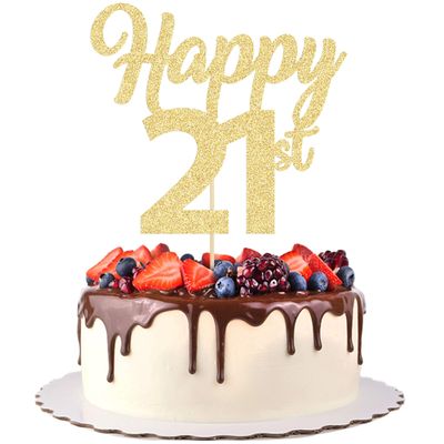3Pcs Happy 21st Cake Toppers Gold Glitter Number 21 Cake Picks Twenty One Birthday Cake Decorations for Cheers to 21 Years Old 21st Birthday Wedding Anniversary Party Supplies