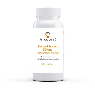 Pack of 3 Vita world Broccoli Extract 500 mg l 3 x 100 Capsules l derived from Broccoli Sprouts l 50 mg sulforaphane per Capsule l with 55 g Selenium per Capsule l Vegan and Free from additives