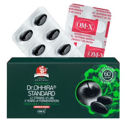 Dr. OHHIRAStandard Gut Health Supplement-Probiotics,Prebiotics and Postbiotics in OM-X -3Yrs Unheated Fermentation of 12 Live Bacterial Cultures with 14 Fruits, Seaweed, Mushrooms (60 Capsules)