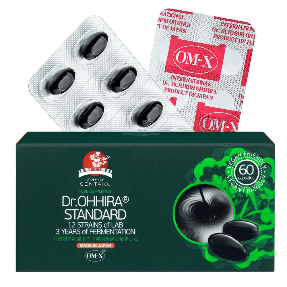 Dr. OHHIRAStandard Gut Health Supplement-Probiotics,Prebiotics and Postbiotics in OM-X -3Yrs Unheated Fermentation of 12 Live Bacterial Cultures with 14 Fruits, Seaweed, Mushrooms (60 Capsules)