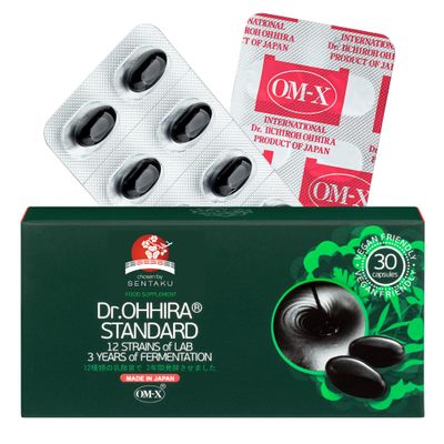 Dr. OHHIRAStandard Gut Health Supplement-Probiotics, Prebiotics and Postbiotics in OM-X-3Yrs Unheated Fermentation of 12 Live Bacterial Cultures with 14 Fruits, Seaweed, Mushrooms (30 Capsules)