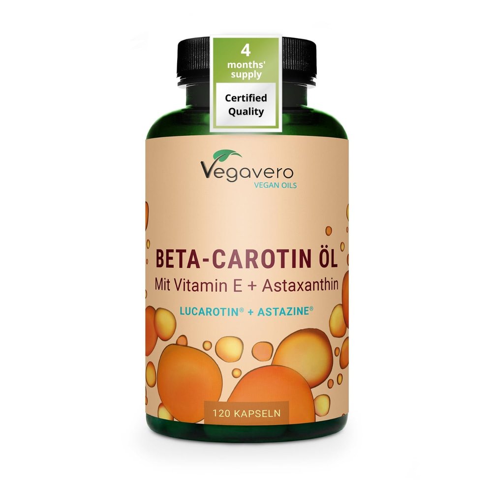 Vegavero Beta Carotene Complex | with Astaxanthin + Vitamin E | Beta-Carotene from Fermentation | Golden Tan | NO Additives, Lab-Tested | 120 Tanning Capsules | Vegan