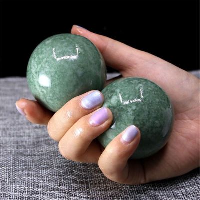 1Pair 50mm Natural Jade Baoding Ball Fitness Handball Quartz Sphere Relaxation Hand Wrist Exercise Massage Therapy Healing Stone,Lushan Green Jade