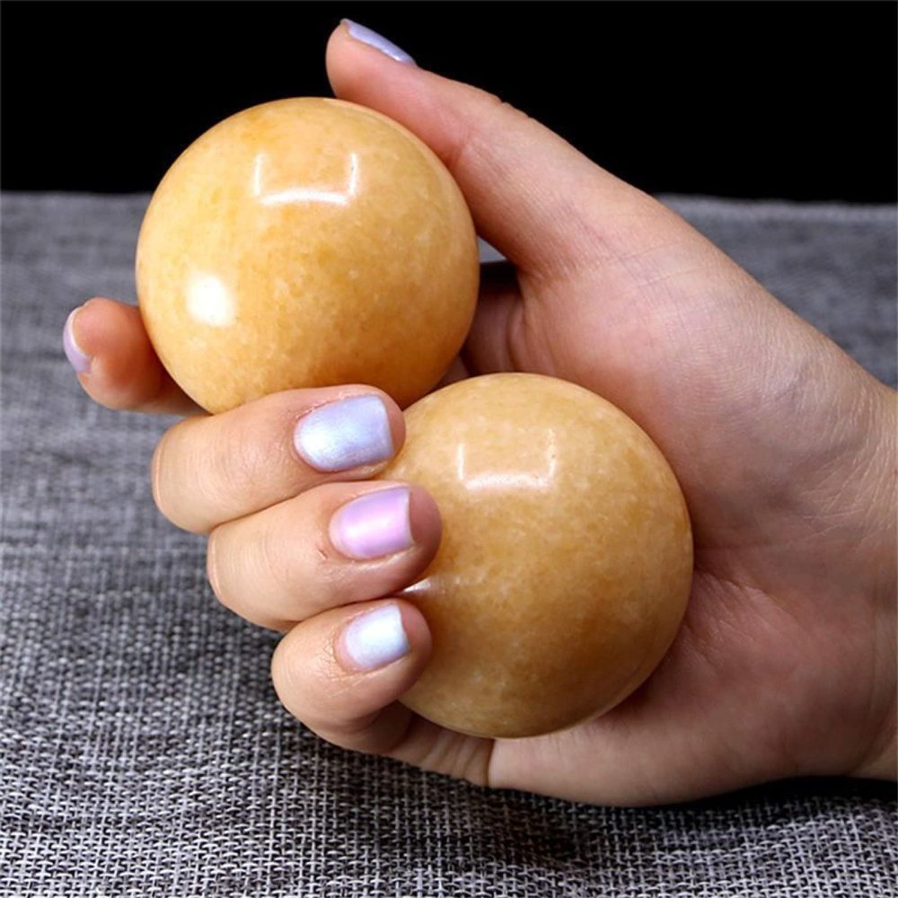 1Pair 50mm Natural Jade Baoding Ball Fitness Handball Quartz Sphere Relaxation Hand Wrist Exercise Massage Therapy Healing Stone,Sunset Red Jade