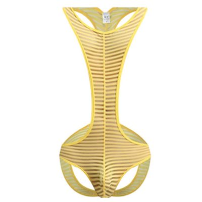 Men's Leotard Jumpsuits Wrestling Singlet Bodysuit One-Piece G-String Underwear Jockstrap S-XL(Color:Yellow,Size:S)