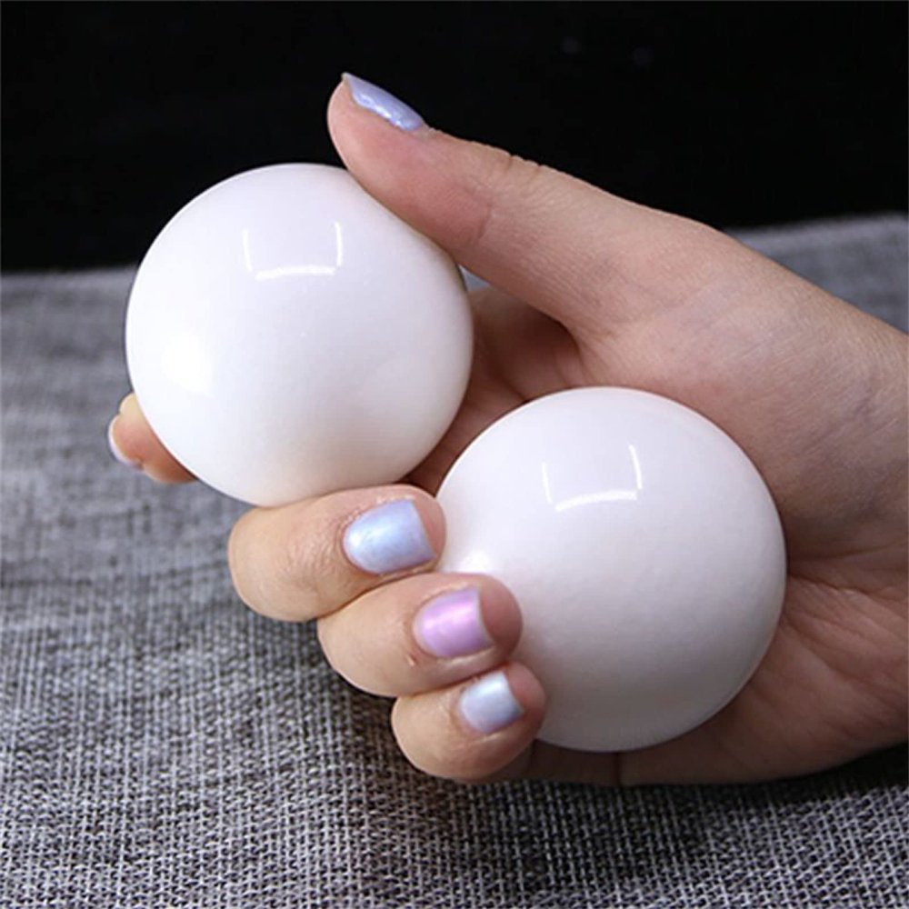 1Pair 50mm Natural Jade Baoding Ball Fitness Handball Quartz Sphere Relaxation Hand Wrist Exercise Massage Therapy Healing Stone,White Jade