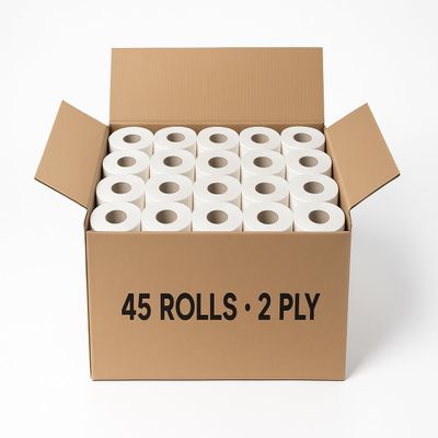 45 Rolls Eco 2-Ply Toilet Paper  Plastic-Free, Recyclable Packaging, Soft & Bulk Value Tissue in Kraft Box  Family & Business Use