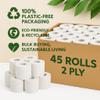 45 Rolls Eco 2-Ply Toilet Paper  Plastic-Free, Recyclable Packaging, Soft & Bulk Value Tissue in Kraft Box  Family & Business Use view 3