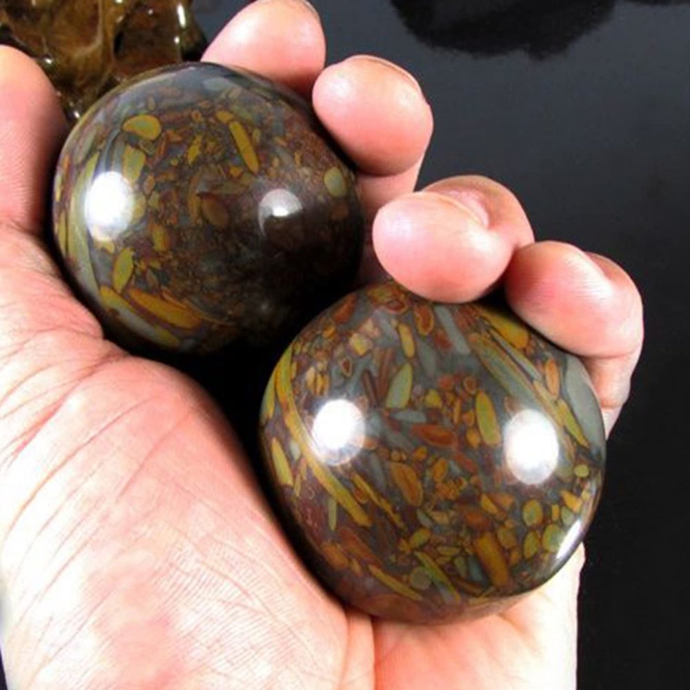 1Pair 50mm Natural Jade Baoding Ball Fitness Handball Quartz Sphere Relaxation Hand Wrist Exercise Massage Therapy Healing Stone,Nuwa Stone