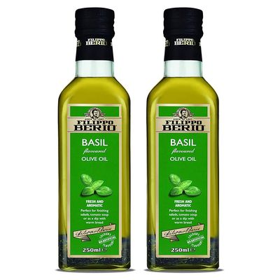 2 x 250 ml Berio Basil Flavoured Olive Oil Cooking Kitchen Fried Food Vegetable Salads Toping