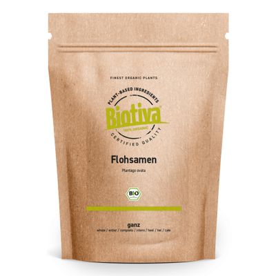 Biotiva psyllium Organic Whole 5kg (5x1kg) - in Zip Bag - 99% Purity - Rich in Fibre - Bottled and Controlled in Germany