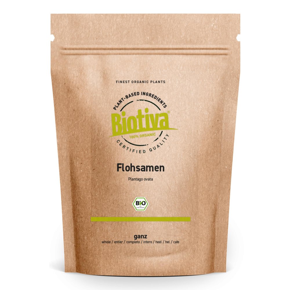 Biotiva psyllium Organic Whole 5kg (5x1kg) - in Zip Bag - 99% Purity - Rich in Fibre - Bottled and Controlled in Germany