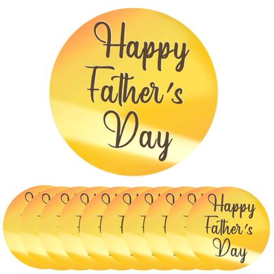 10 Pieces Happy Fathers Day Acrylic Cupcake Toppers Round Mirror Engraved Cake Topper Cupcake Decorations for Party (Gold)