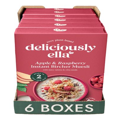 Deliciously Ella Apple & Raspberry Bircher Muesli - 6 x 380g Boxes - Gluten Free | Vegan Friendly | Healthy Breakfast | Granola & Muesli
