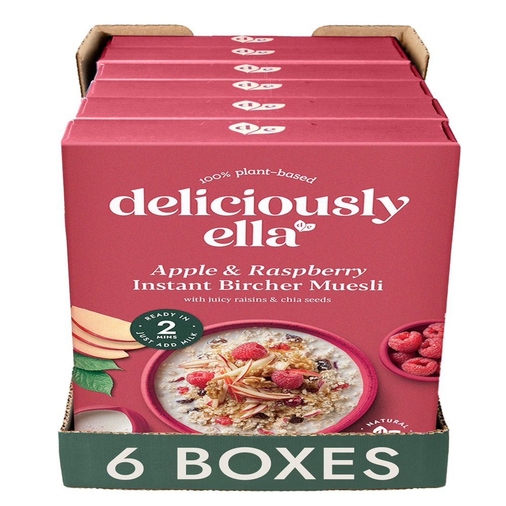 Deliciously Ella Apple & Raspberry Bircher Muesli - 6 x 380g Boxes - Gluten Free | Vegan Friendly | Healthy Breakfast | Granola & Muesli