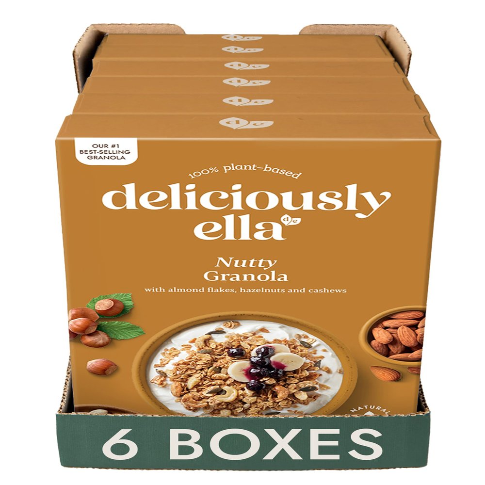 Deliciously Ella Nutty Granola (6 x 380g Boxes) - Granola & Muesli, Gluten-Free, Vegan Friendly, Healthy Breakfast