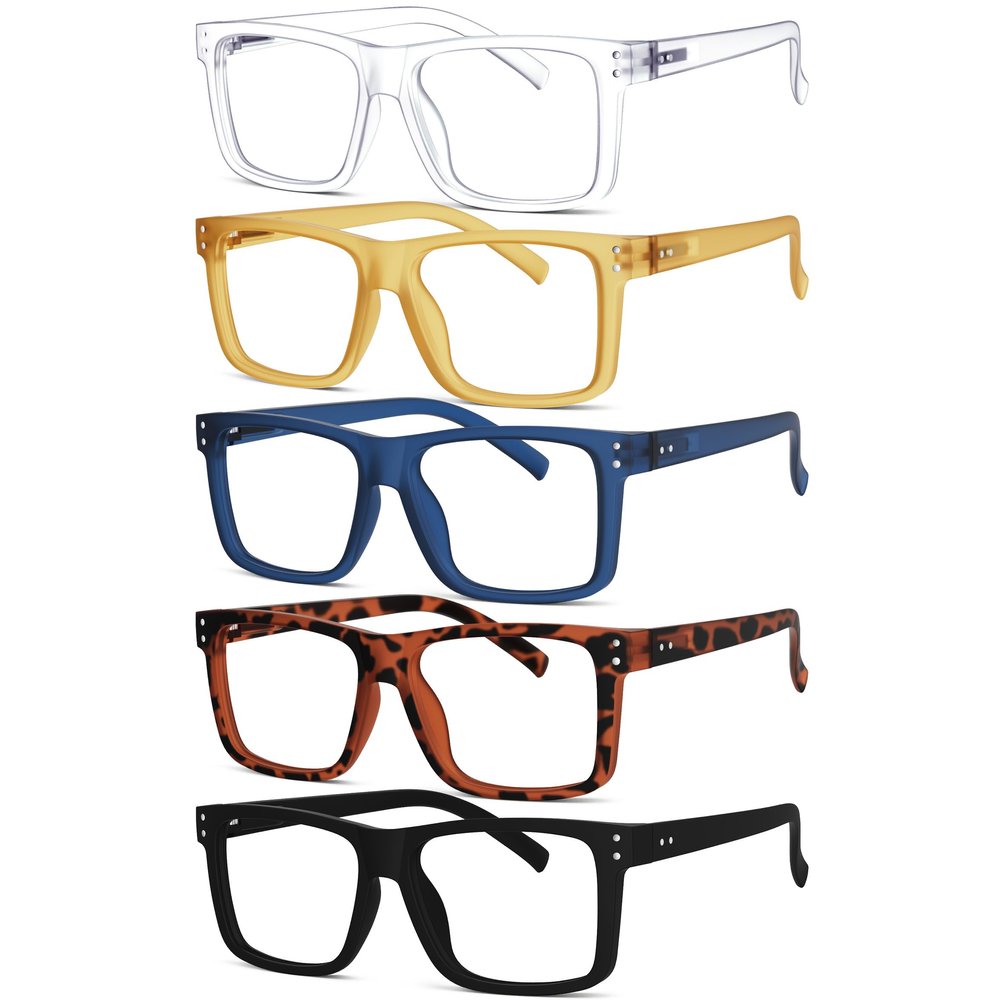 5-pack Oversized Reading Glasses Square Large Frame Readers for Men and Women +1.75