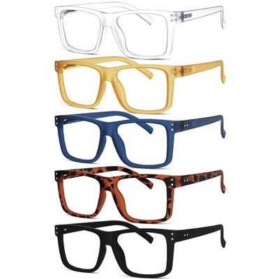 5-pack Oversized Reading Glasses Square Large Frame Readers for Men and Women +3.75