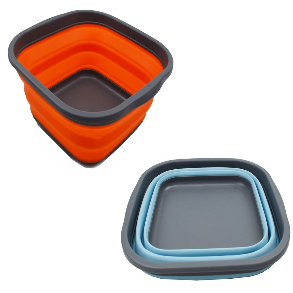 SAMMART 5.5L Collapsible Tub - Foldable Dish Tub - Portable Washing Basin - Space Saving Plastic Washtub (Sea Angel + Orange)