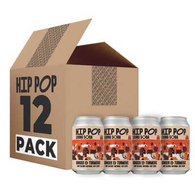 Hip Pop Living Soda, Ginger & Turmeric, Low Calorie, 100% Natural, Vegan, 12 x 330 ml