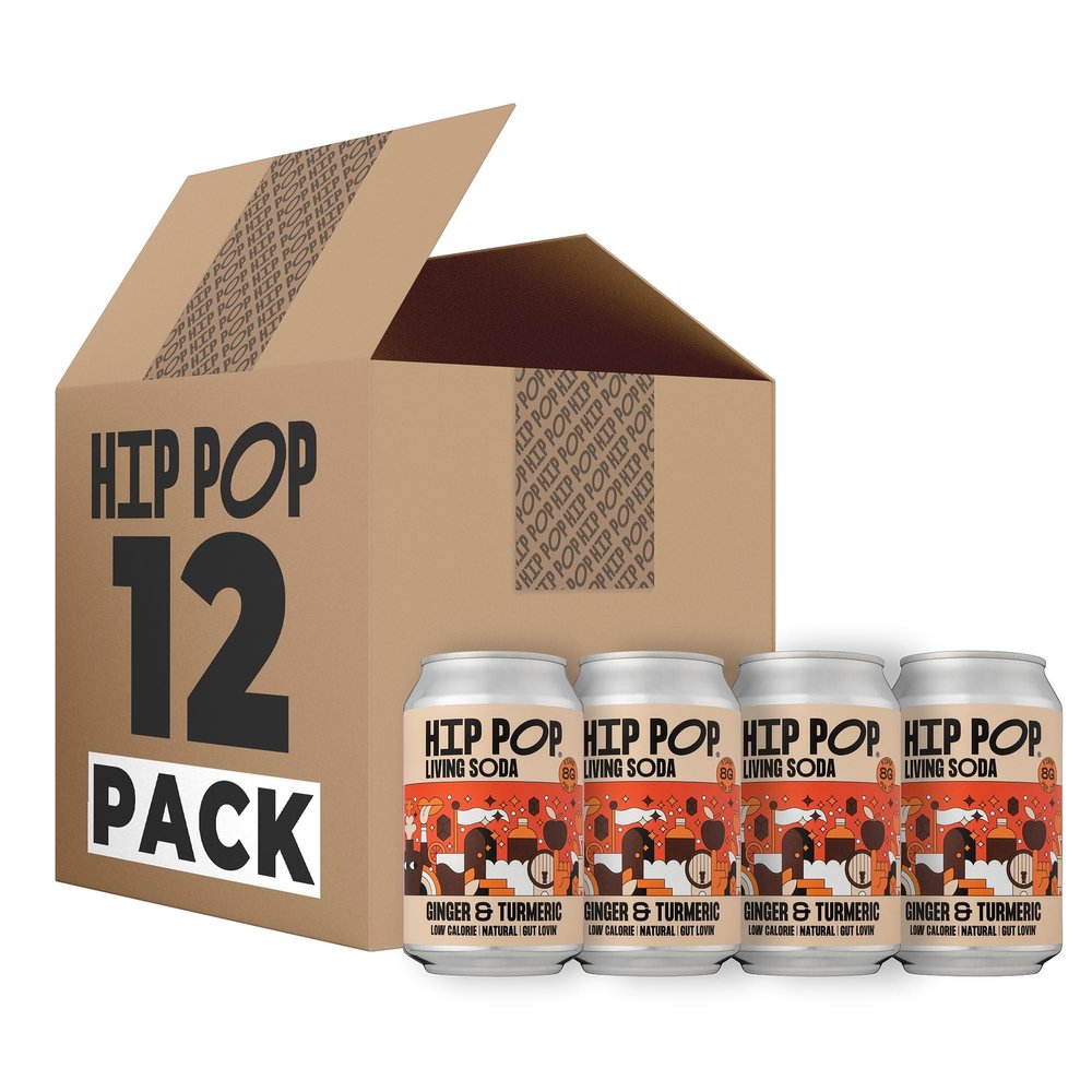 Hip Pop Living Soda, Ginger & Turmeric, Low Calorie, 100% Natural, Vegan, 12 x 330 ml