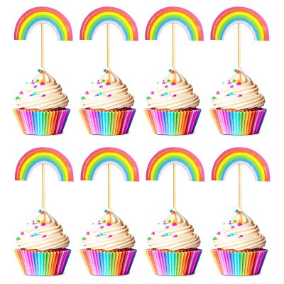 Bymivofun Rainbow Cake Toppers, 24 Pack, Cupcake Decorations, for Birthday, Baby Shower, Housewarming, Themed Parties
