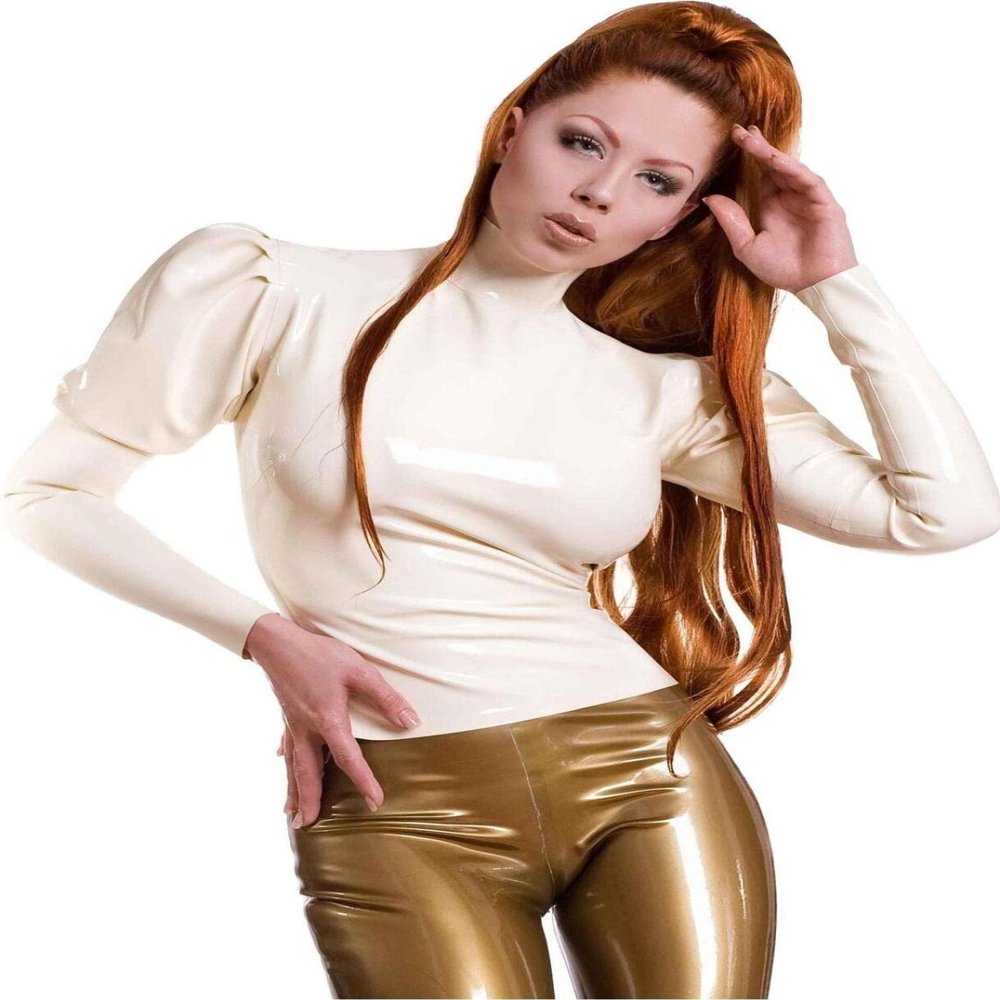 High Collar Latex T Shirts Fetish Vests 100% Natural Handmade,White,XXL