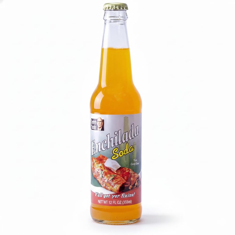 Rocket Fizz Lester's Fixins Enchilada Soda Flavor | Cane Sugar | Craft Soda Pop Drinks | 12 oz in Glass Bottle (Single Bottle)