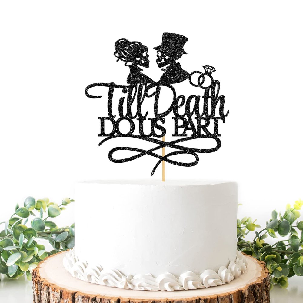 Helewilk Till Death Do Us Part Cake Topper, Wedding Cake Decoration Halloween Party Decorations Supplies, Skeleton Couple Cake Topper
