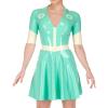 QJZM Jade Green and White Sexy Latex Dress with Half Sleeves Rubber Uniform Zipper at Back Cross Decoration LYQ-0210,Jade Green White,M view 1