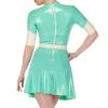 QJZM Jade Green and White Sexy Latex Dress with Half Sleeves Rubber Uniform Zipper at Back Cross Decoration LYQ-0210,Jade Green White,M view 2